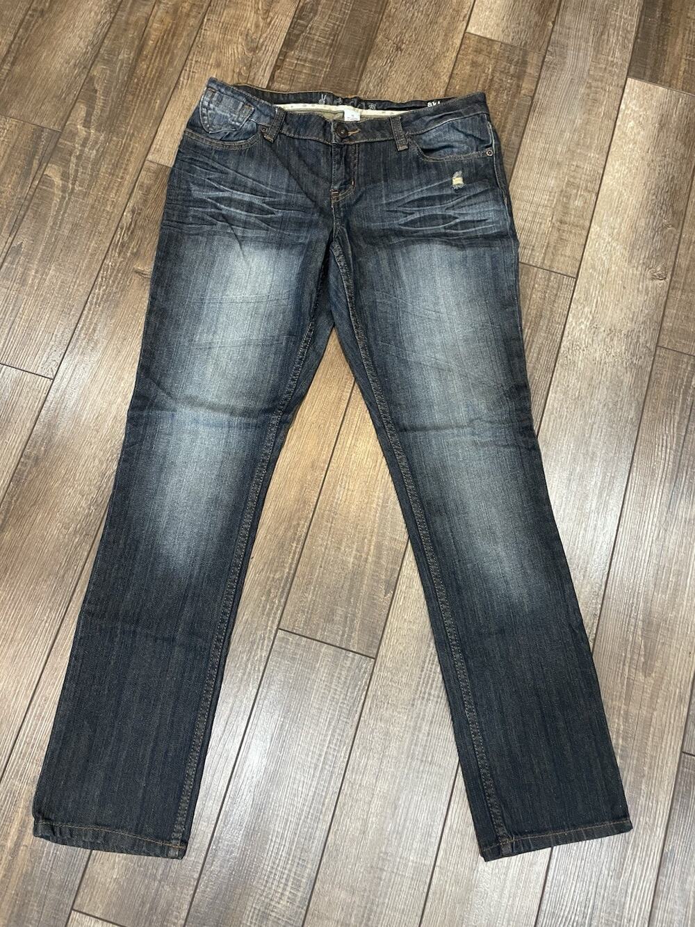Y2K Mudd Skinny Dark Wash Mid Rise Distressed Straight Leg Jeans 11